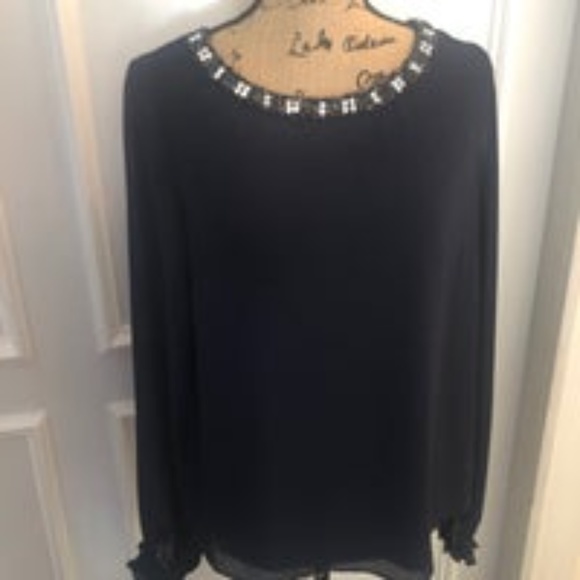 NWOT Navy Ruffle Rhinestone Blouse - Picture 6 of 6